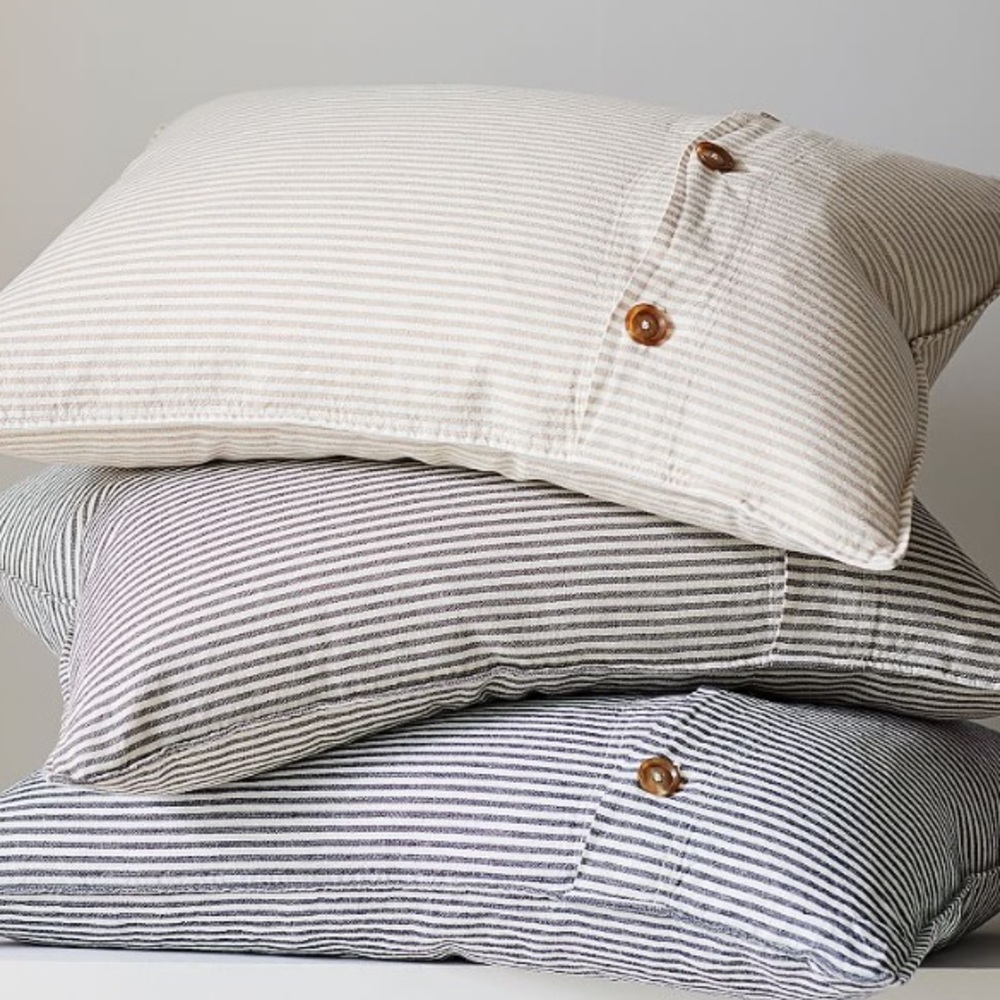 Pottery Barn Wheaton Charcoal Gray Striped Full/Queen Linen Sham Set of 2